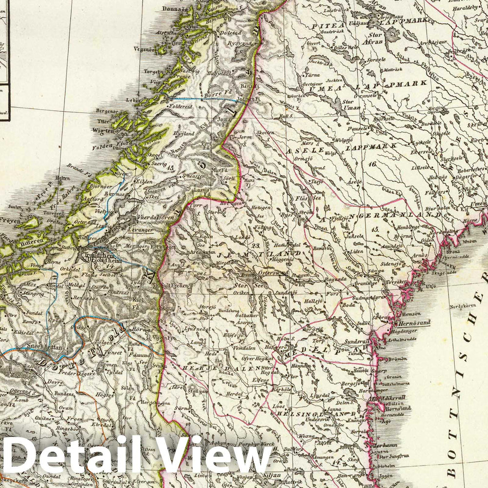 Historic Map : Norway; Sweden, 1856 Schweden, Norwegen. , Vintage Wall Art