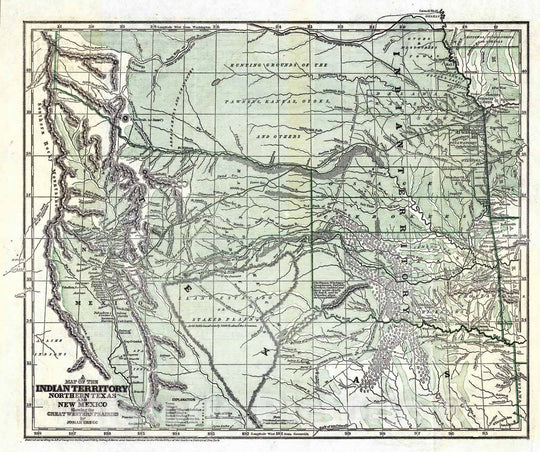 Historic Map : Exploration Book - 1844 Indian Territory, Northern Texas and New Mexico. - Vintage Wall Art