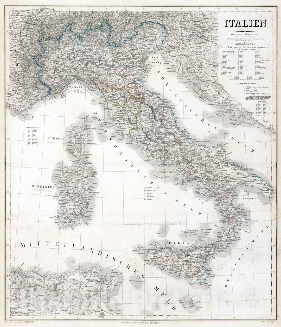 Historic Map : 1875 Italy : Vintage Wall Art