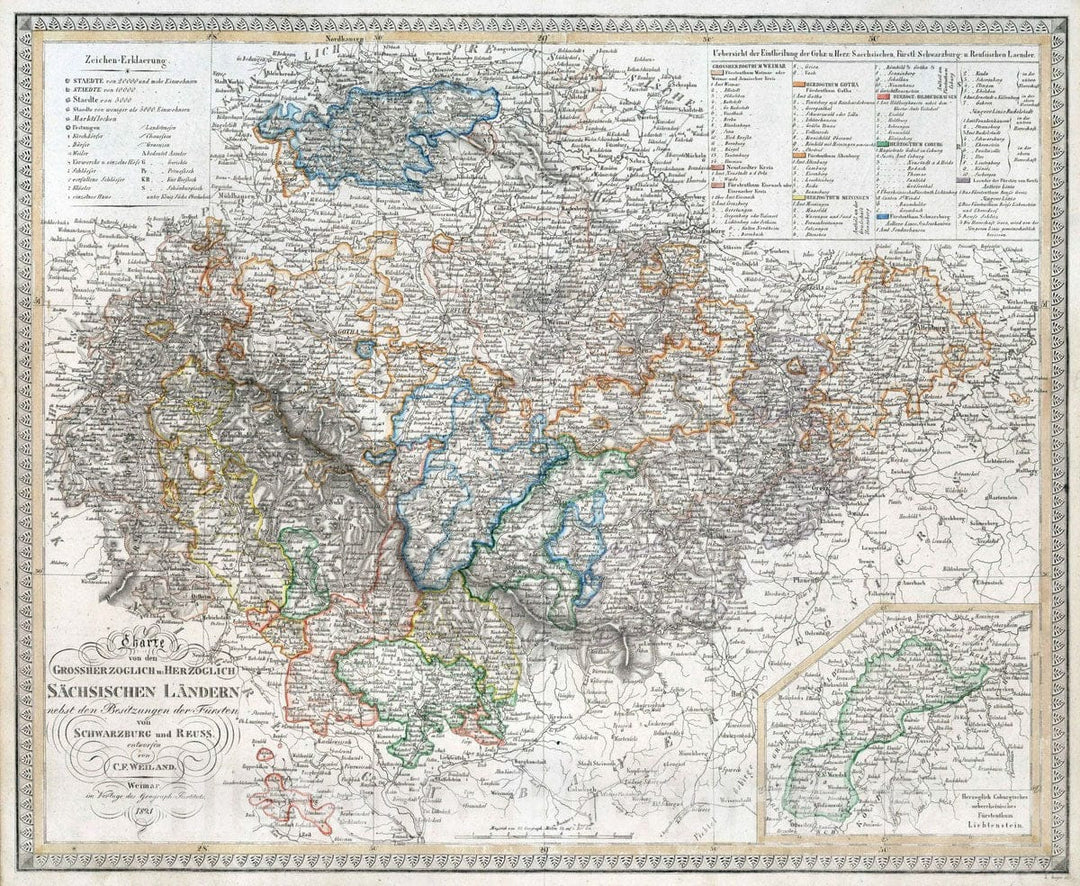 Historic Map : 1821 XX. Saxon Countries, Germany. Lichtenstein. - Vintage Wall Art