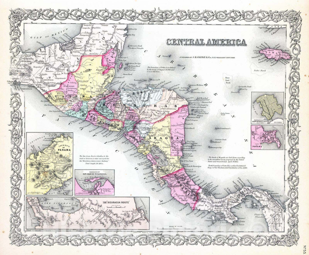 Historic Map : 1856 Central America. - Vintage Wall Art