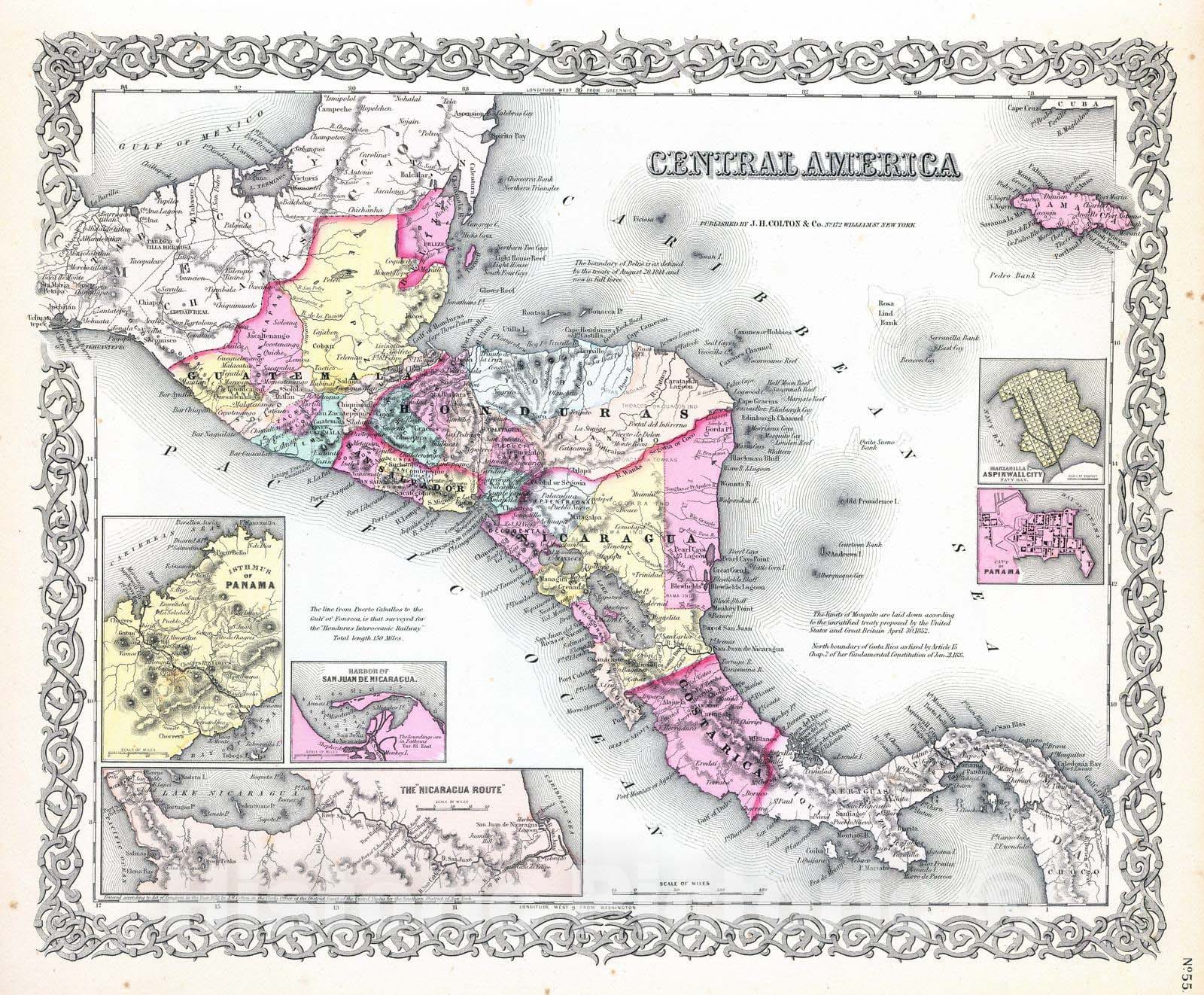 Historic Map : 1856 Central America. - Vintage Wall Art