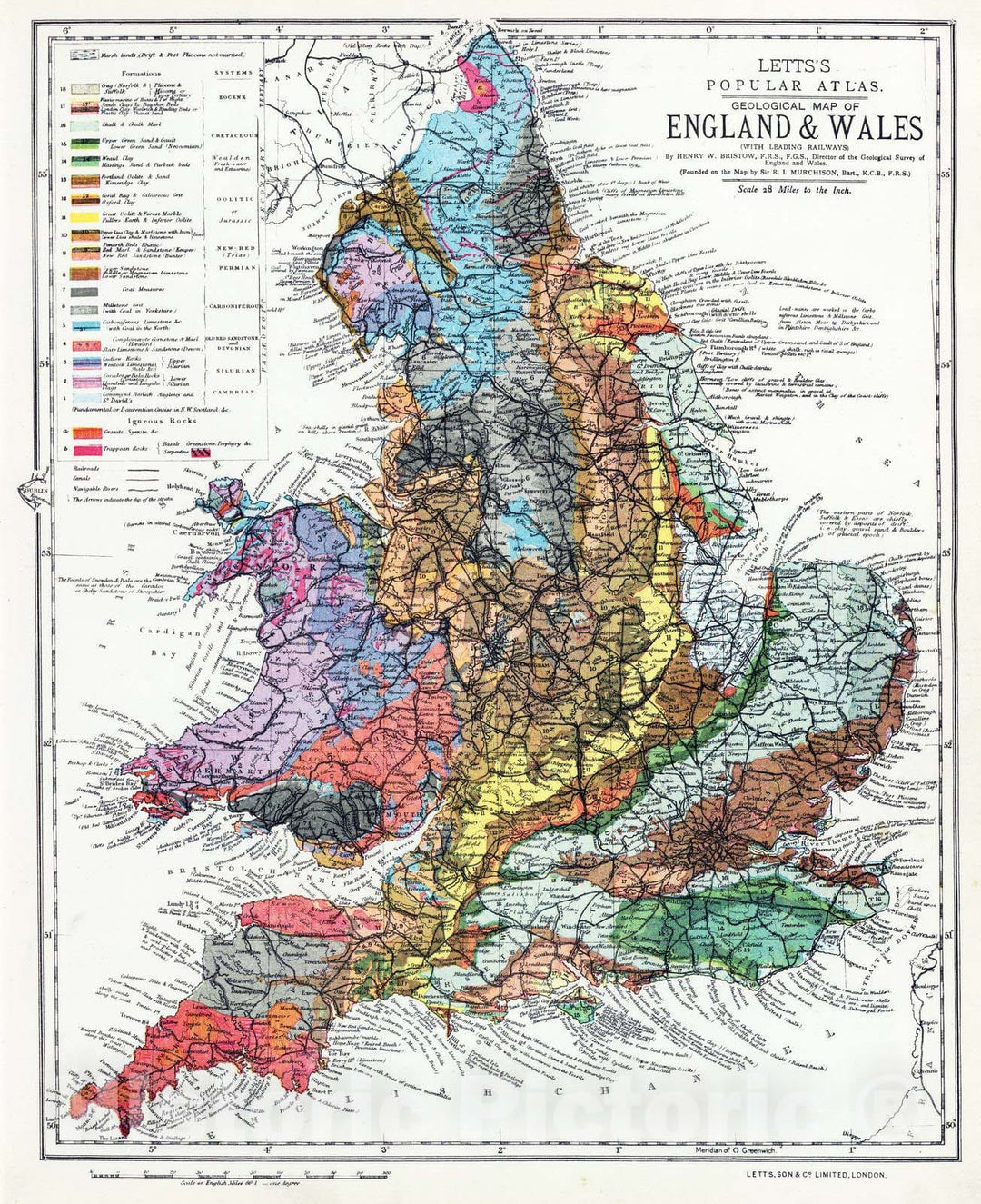 Historic Map : 1883 Geological map England, Wales. - Vintage Wall Art