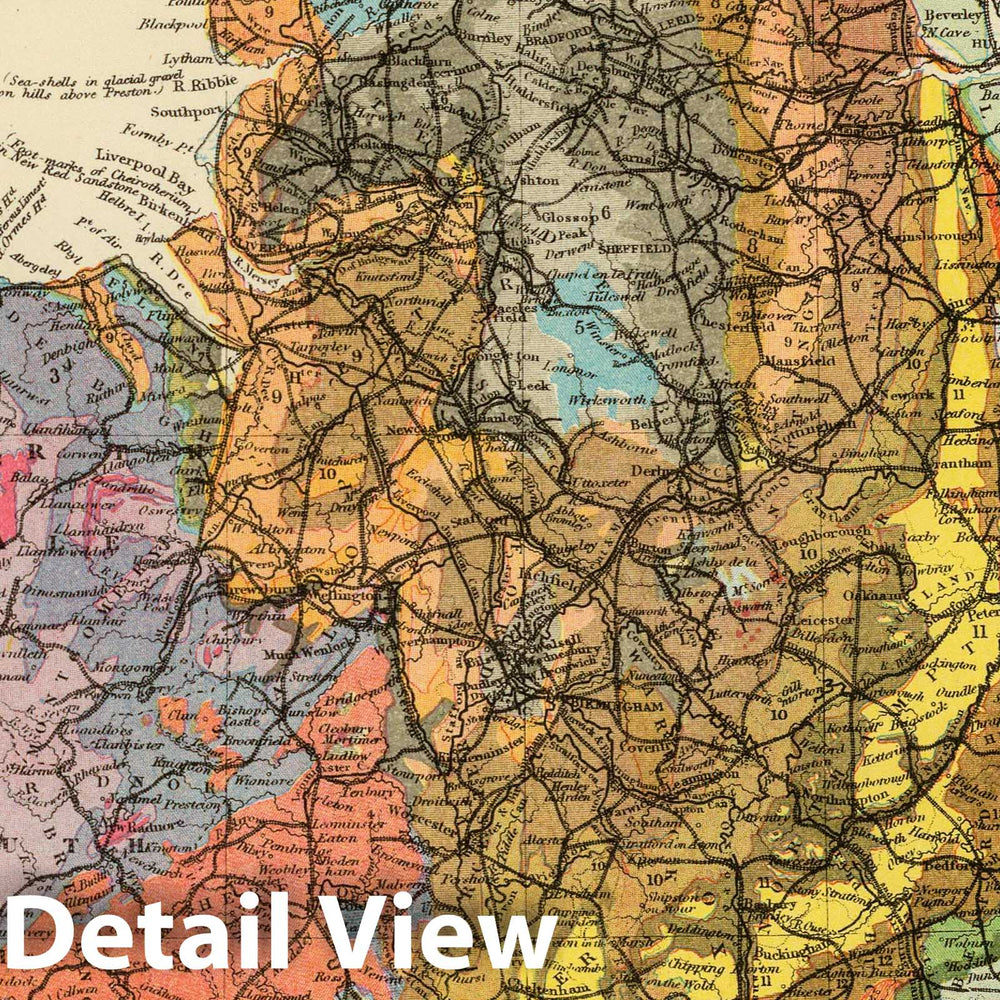 Historic Map : 1883 Geological map England, Wales. - Vintage Wall Art