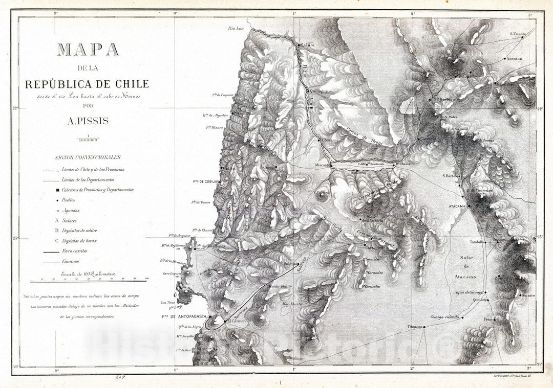 Historic Map : Chile, 1884 Mapa de la Republica de Chile (1) , Vintage Wall Art