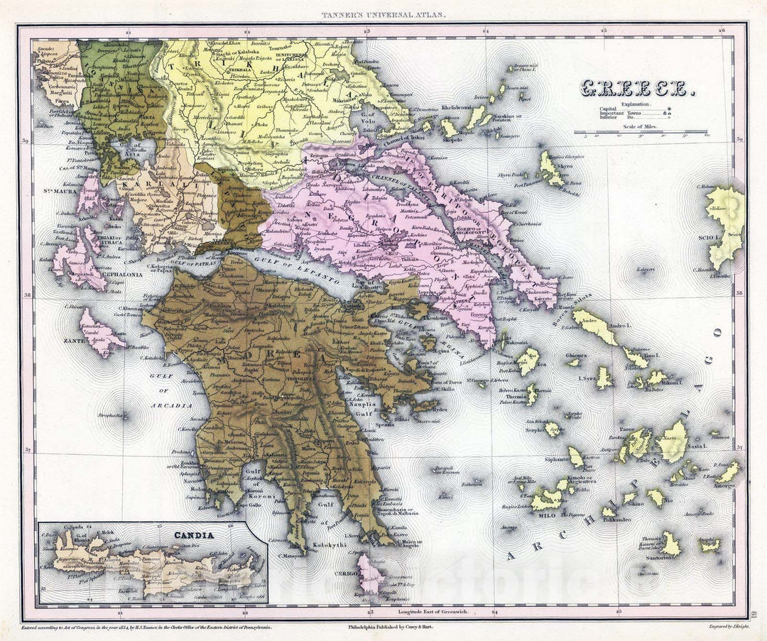 Historic Map : 1845 Greece. - Vintage Wall Art