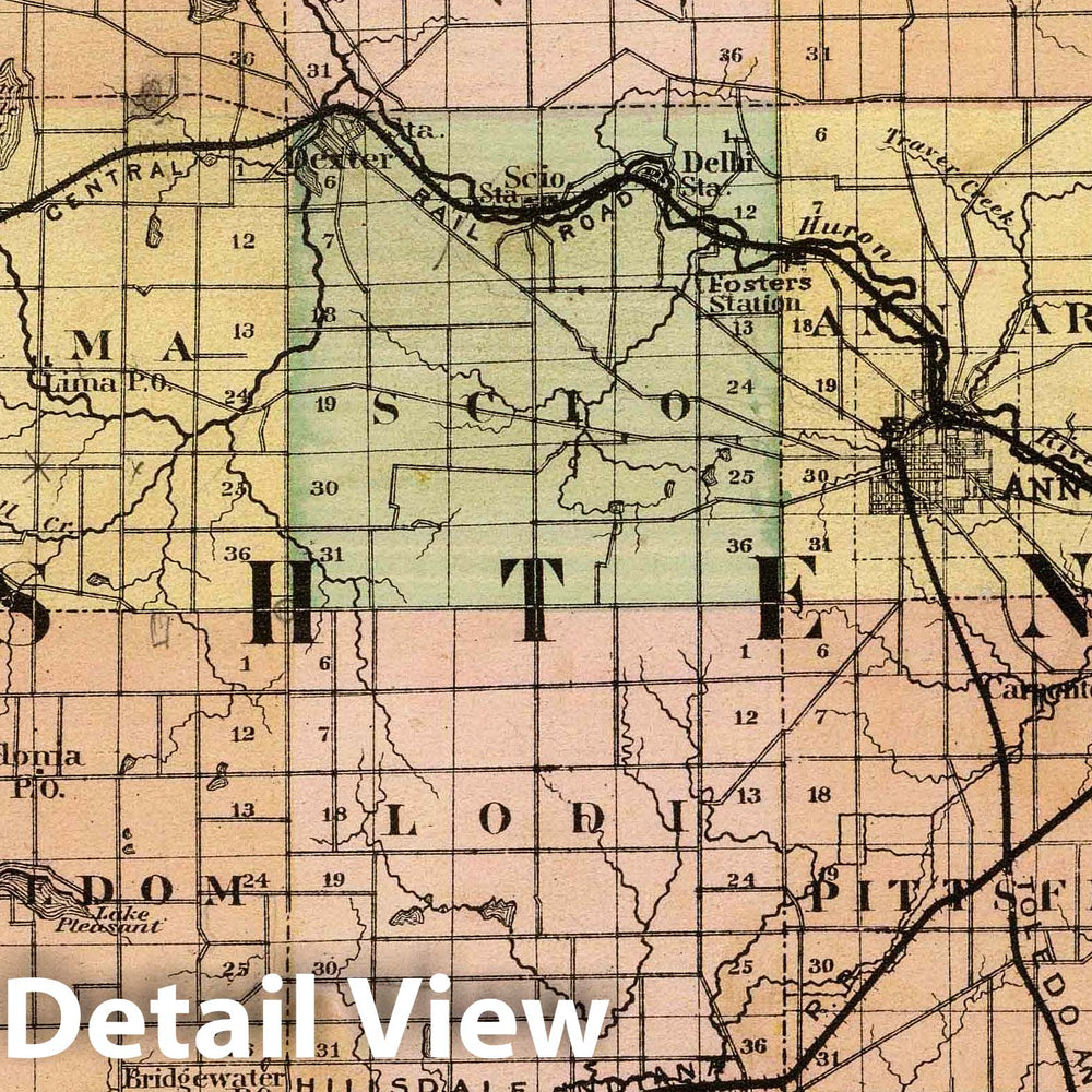 Historic Map : 1873 (Map of Washtenaw County, Michigan) - Vintage Wall Art