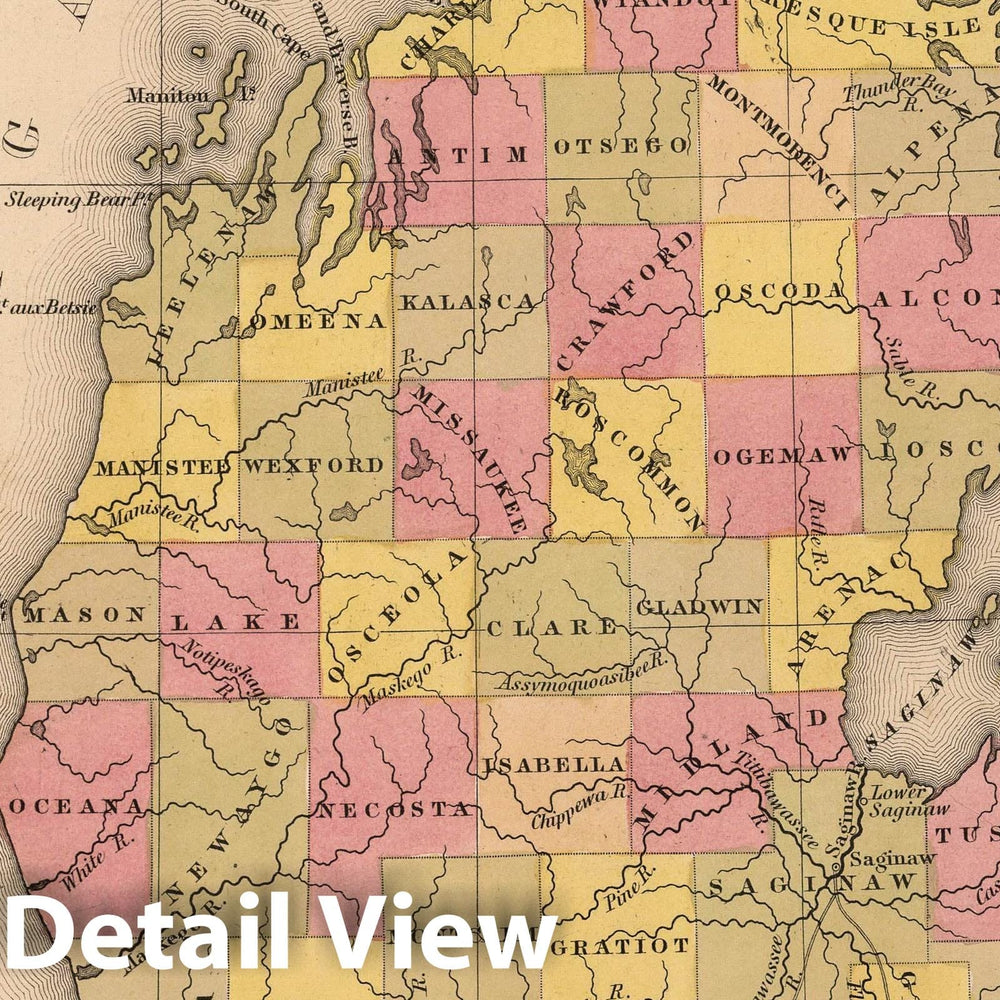 Historic Map : 1849 New Map of Michigan with its Canals, Roads & Distances - Vintage Wall Art