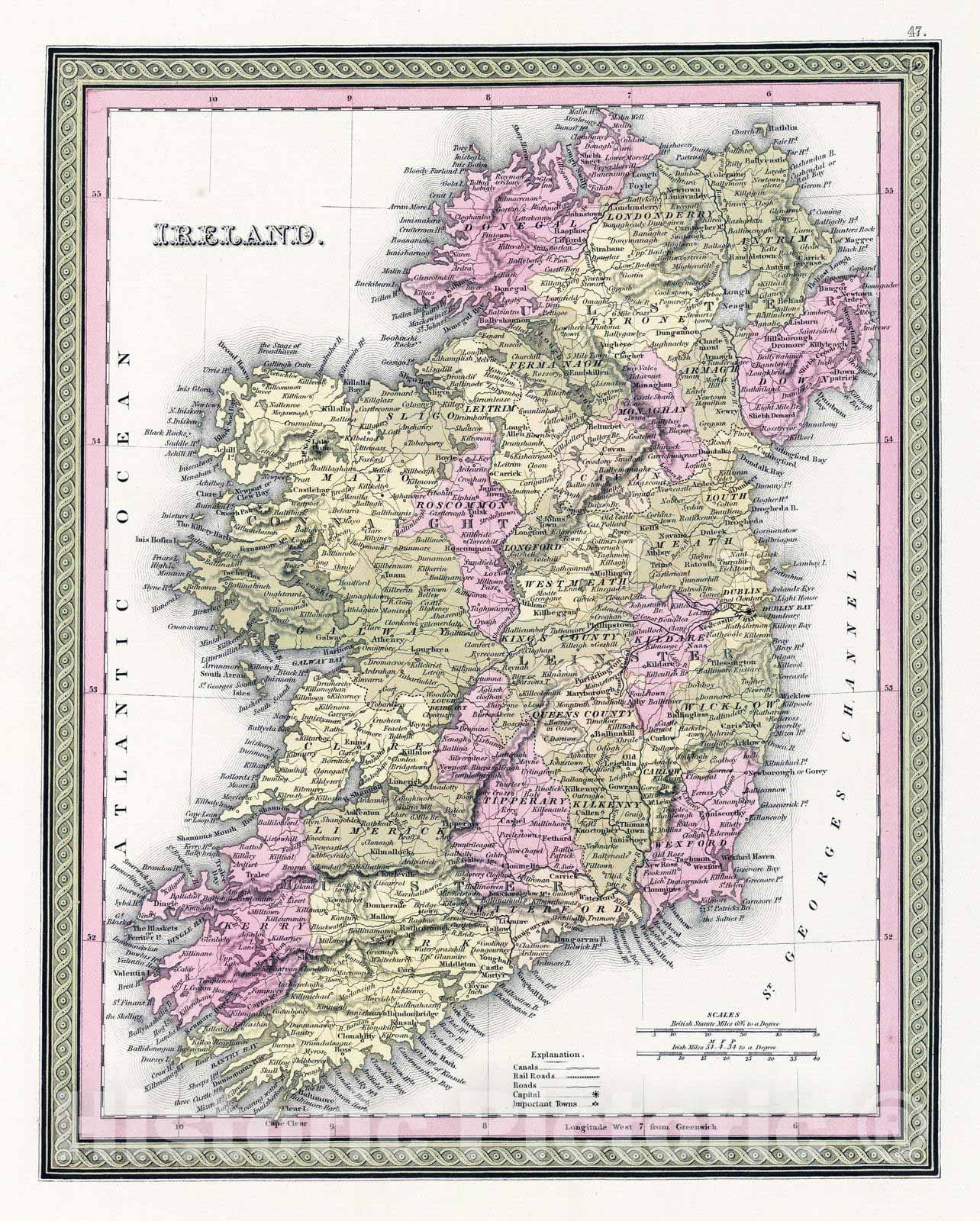 Historic Map : 1849 Ireland - Vintage Wall Art