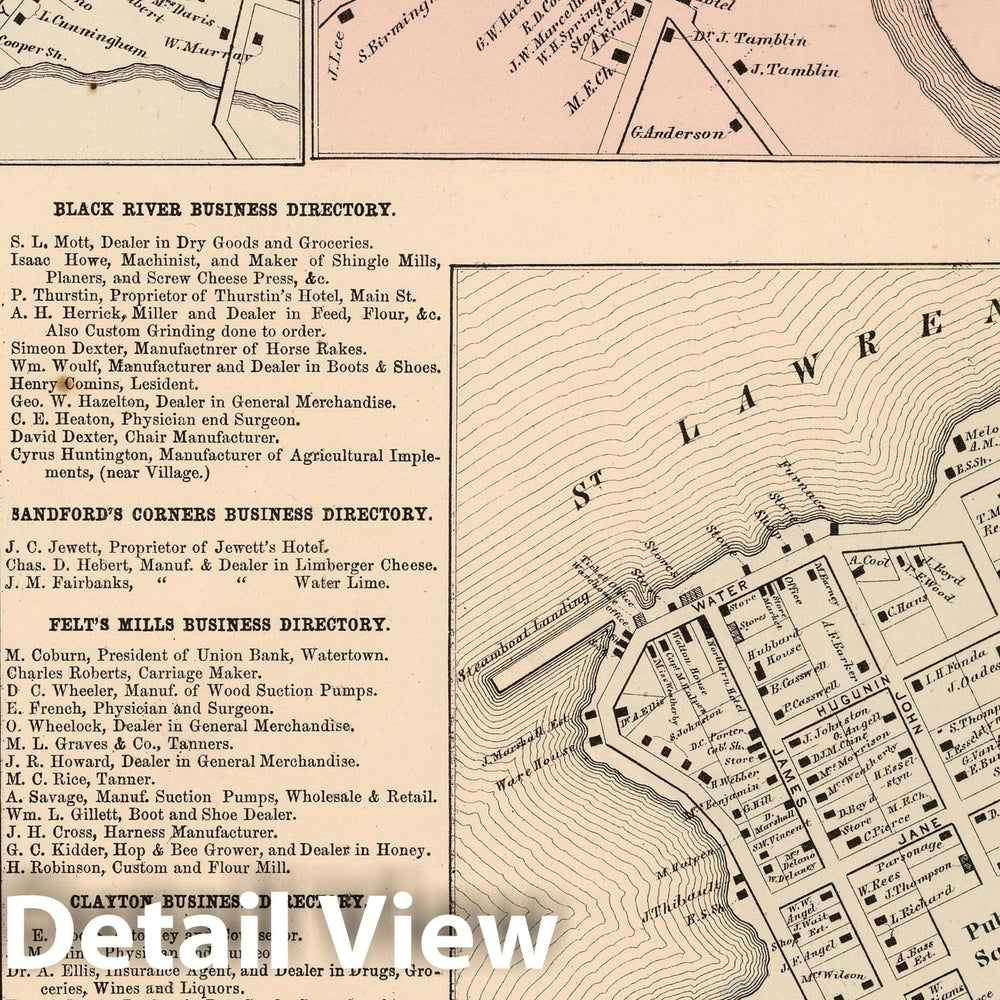 Historic Map : 1864 Clayton. Sterlingville. Black River. Pamelia Four Corners. Sanford's Corners. Felts Mills, New York. - Vintage Wall Art