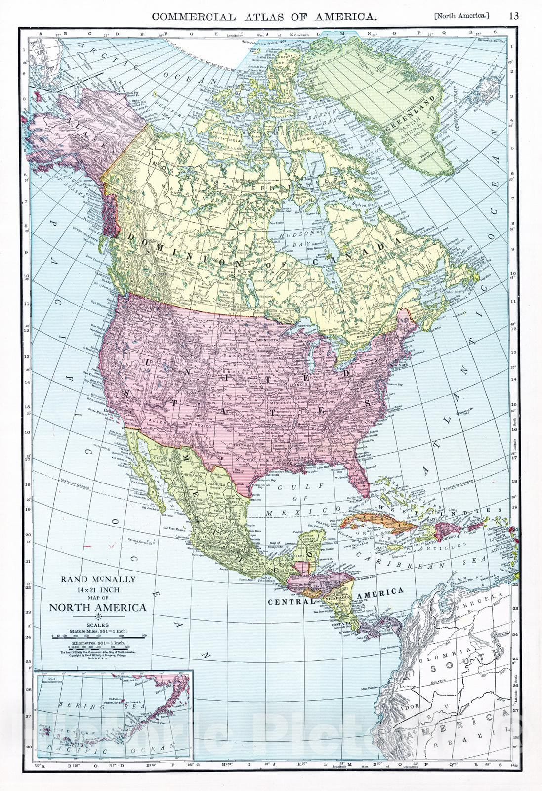 Historic Map : National Atlas - 1924 North America. - Vintage Wall Art