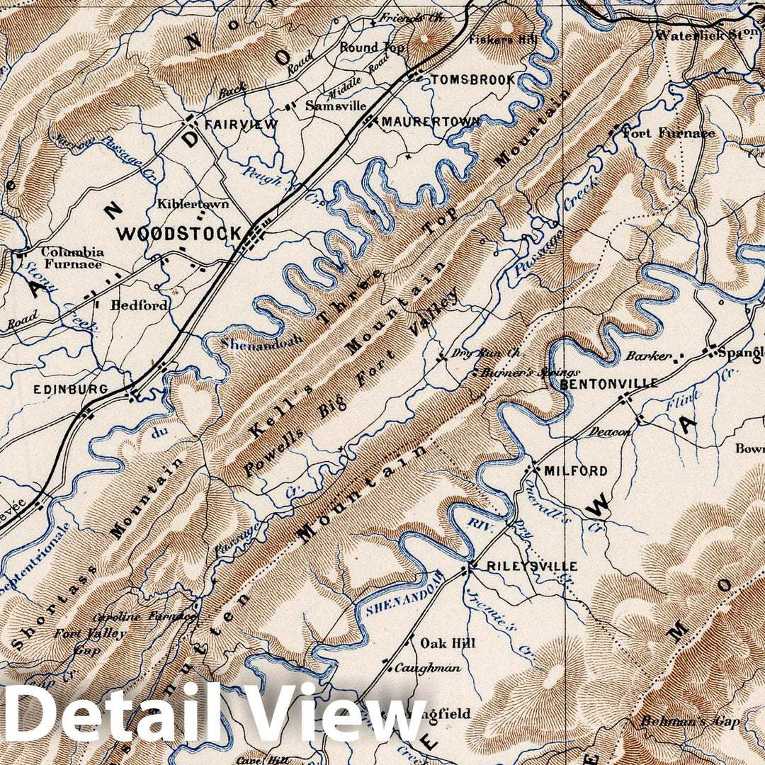 Historic Map : Virginia, 1875 Planche XXVI. Valley du Shenandoah (Virginie). , Vintage Wall Art