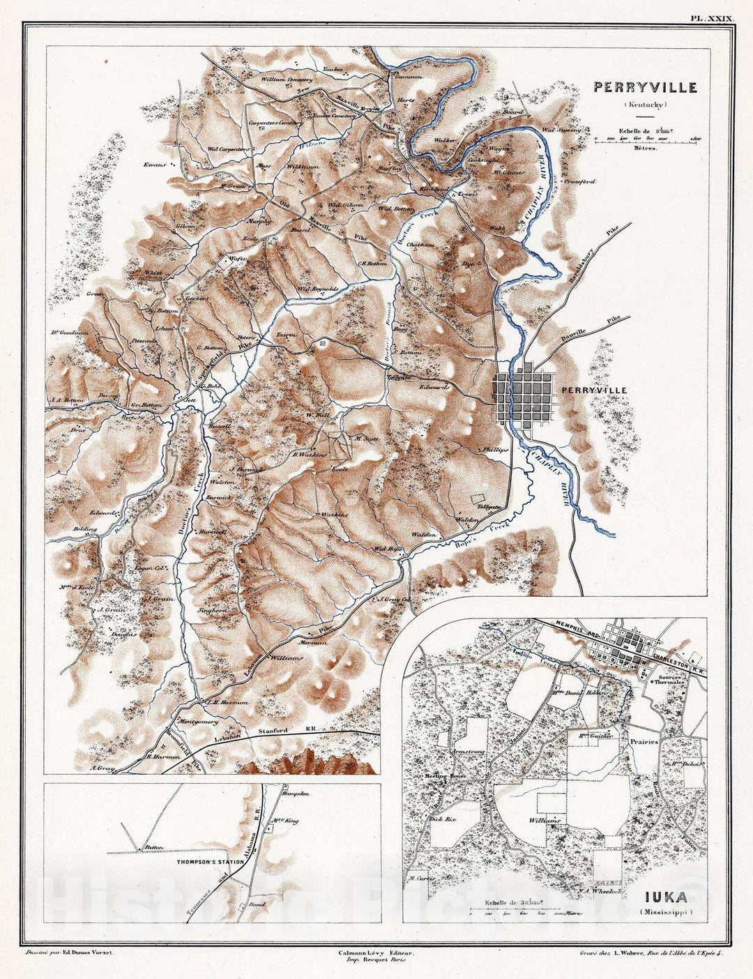 Historic Map : Kentucky, 1875 Planche XXIX. Perryville (Kentucky). Iuka (Mississippi). , Vintage Wall Art