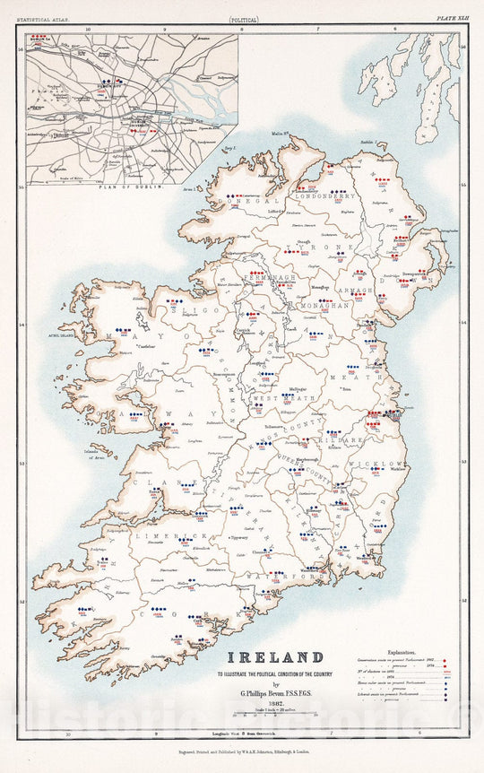 Historic Map : Statistical Atlas - 1882 Ireland to Illustrate the Political Condition of the Country. - Vintage Wall Art