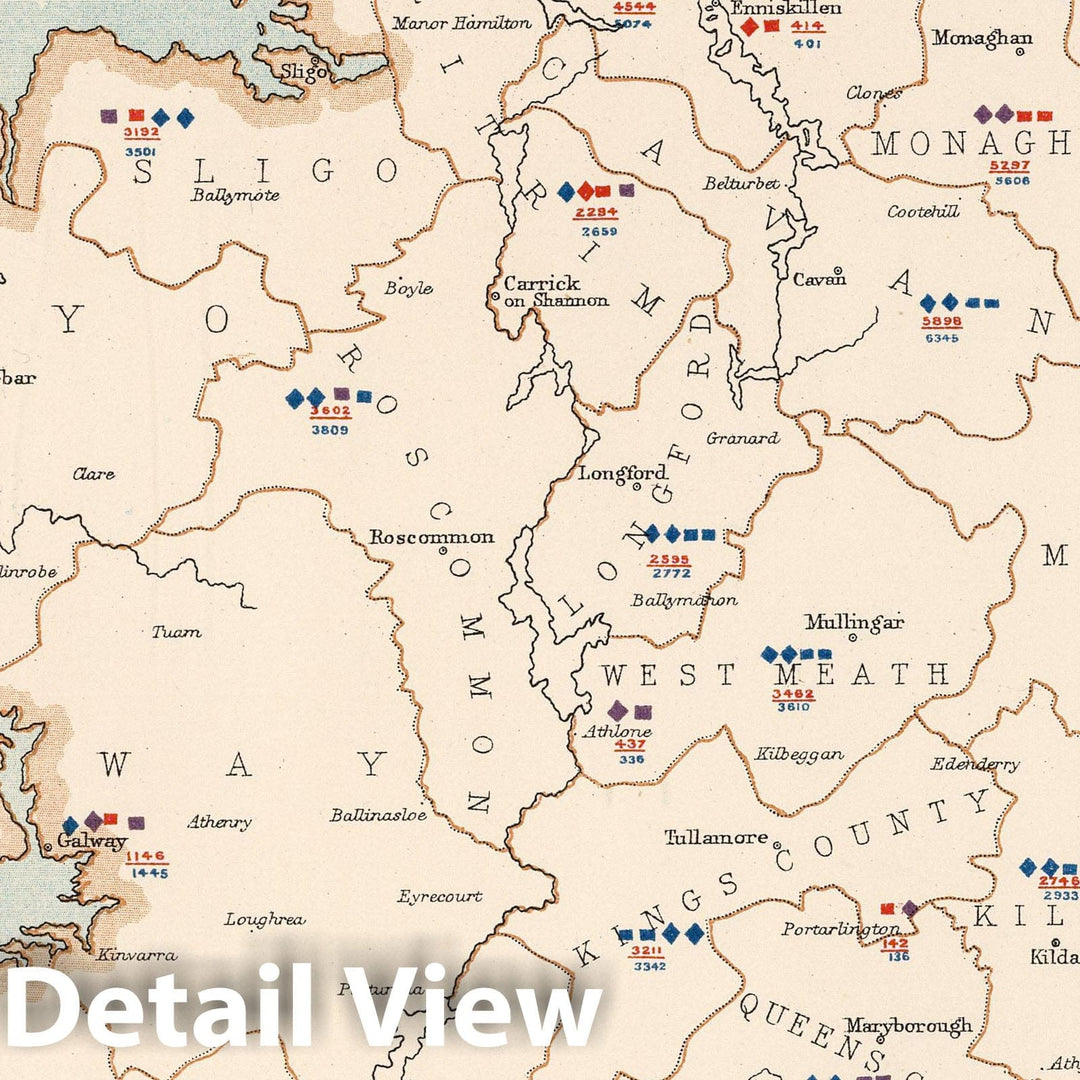 Historic Map : Statistical Atlas - 1882 Ireland to Illustrate the Political Condition of the Country. - Vintage Wall Art