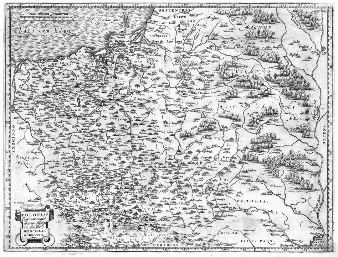 Historic Wall Map : Poland, 1570 (44) Poloniae. , Vintage Wall Art