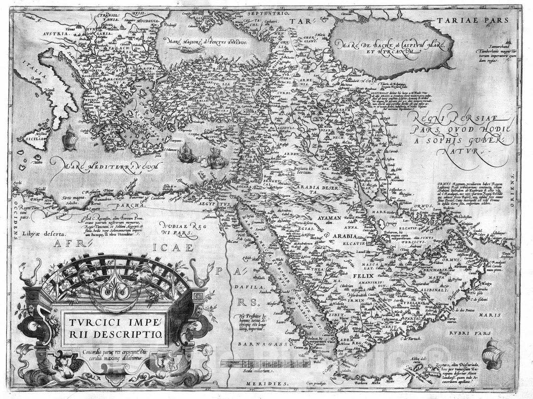 Historic Map : Turkey, Mediterranean 1570 (50) Turcici Imperii. , Vintage Wall Art