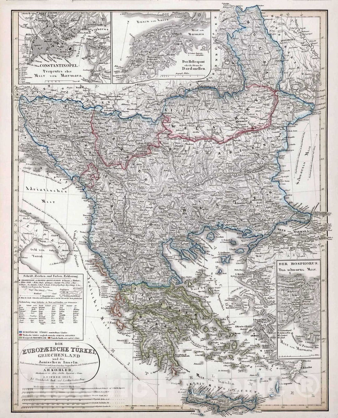 Historic Map : Turkey, 1854 Die Europaeische Turkei , Vintage Wall Art