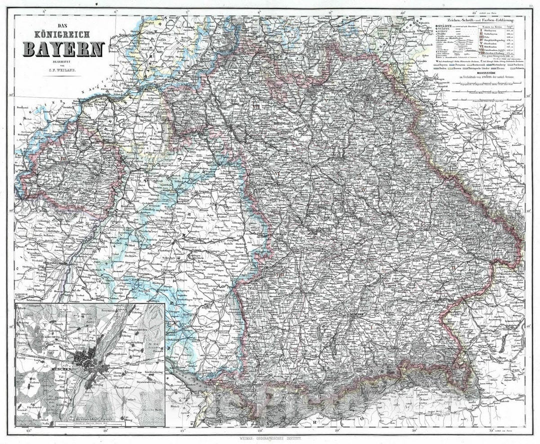 Historic Map : 1875 Kingdom of Bavaria, Germany. - Vintage Wall Art