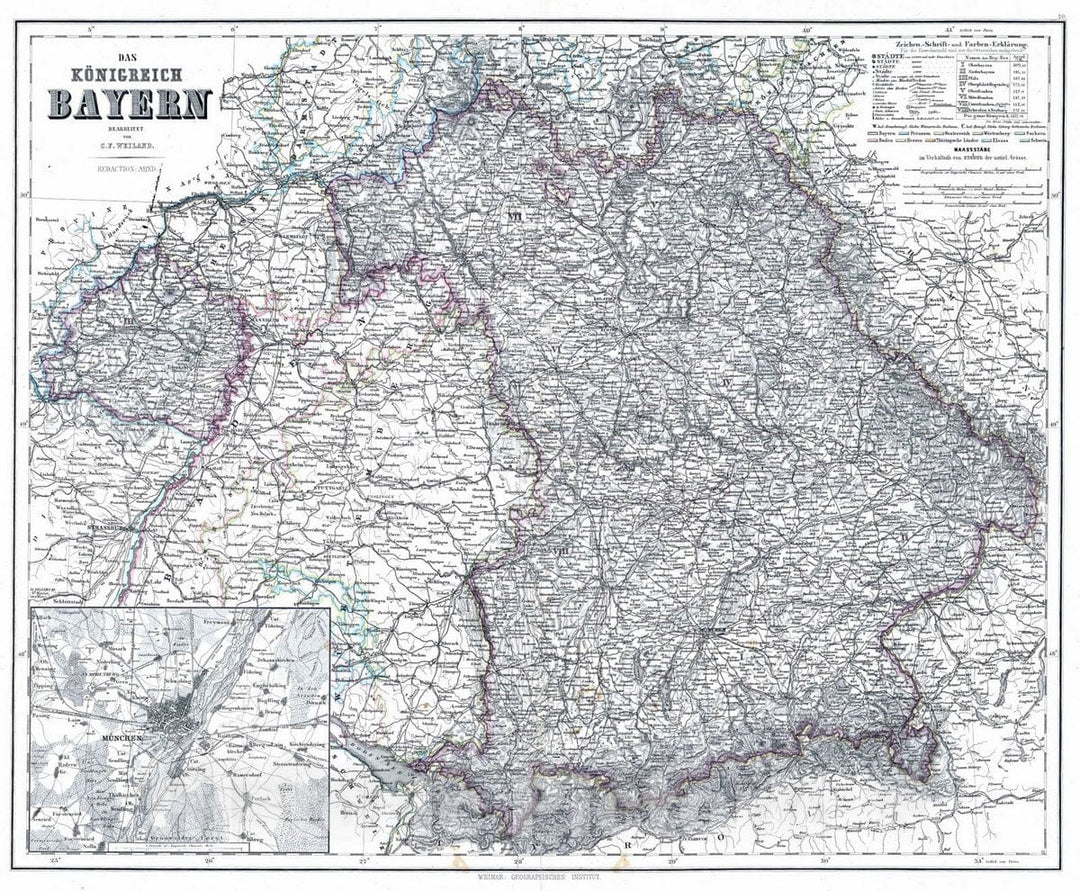 Historic Map : 1879 Kingdom of Bavaria, Germany. - Vintage Wall Art