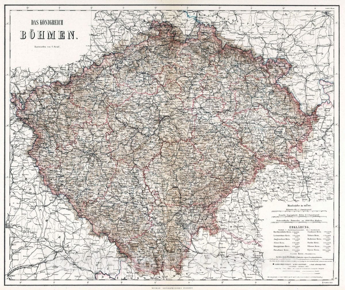 Historic Map : 1886 Kingdom of Bohemia, Czech Republic. - Vintage Wall Art