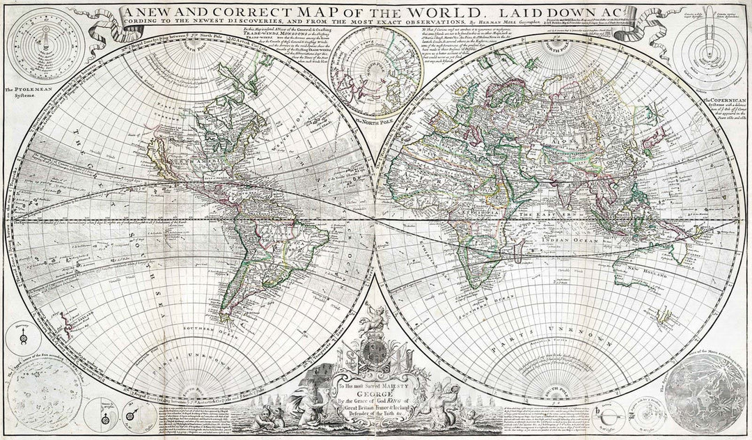 Historic Map : 1709 New and Correct Map of the World. - Vintage Wall Art