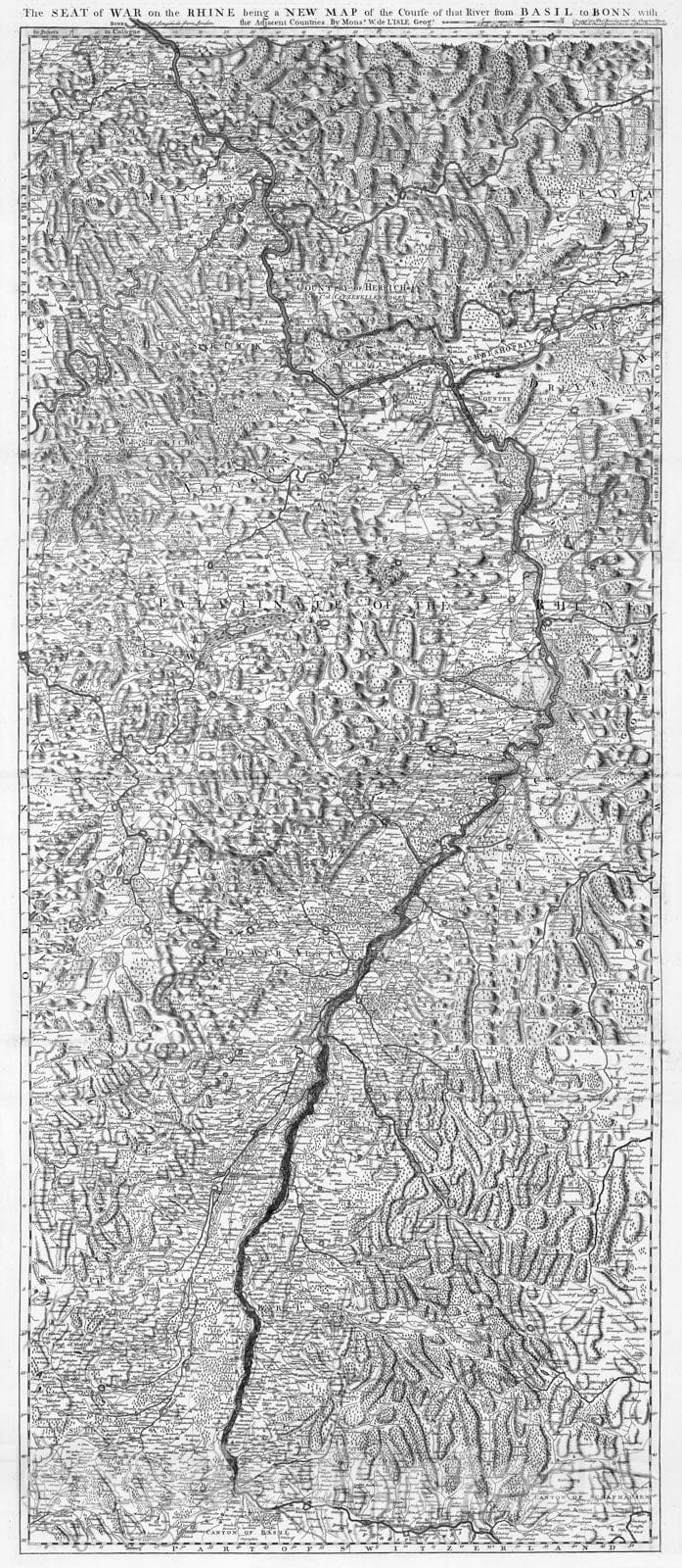 Historic Map : 1732 Rhine River Valley. - Vintage Wall Art