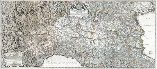 Historic Map : Italy, , Europe 1703 Corso del Po per la Lombardia dalle sue fonti sino al mare , Vintage Wall Art