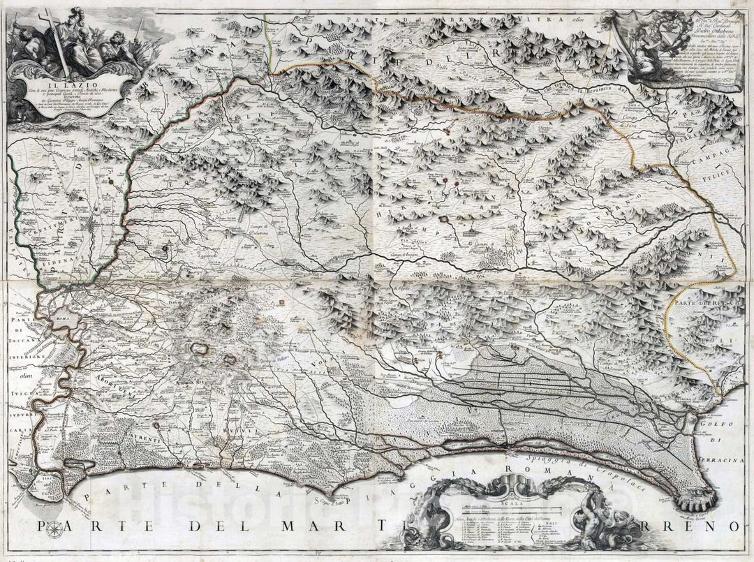 Historic Map : Italy, , Europe 1693 Composite map: Il Lazio. Map 128-131 , Vintage Wall Art