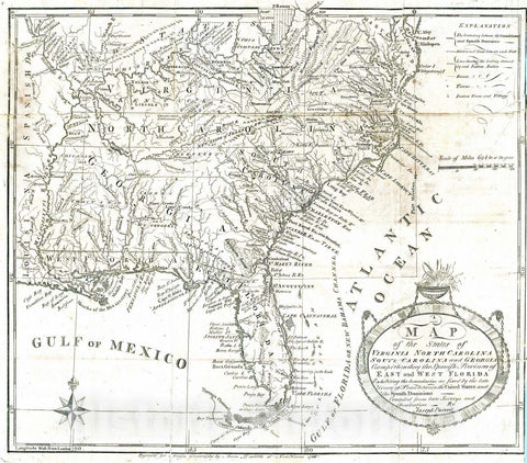 Historic Map : Geography Book - 1789 Map of the States of Virginia, North Carolina, South Carolina and Georgia. - Vintage Wall Art