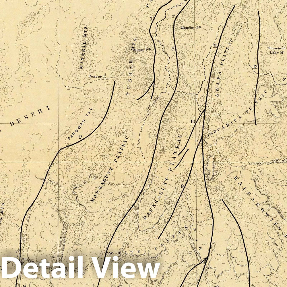 Historic Map : Geologic Atlas - 1882 Sketch Map, showing The Faults of the Grand Canon District. - Vintage Wall Art