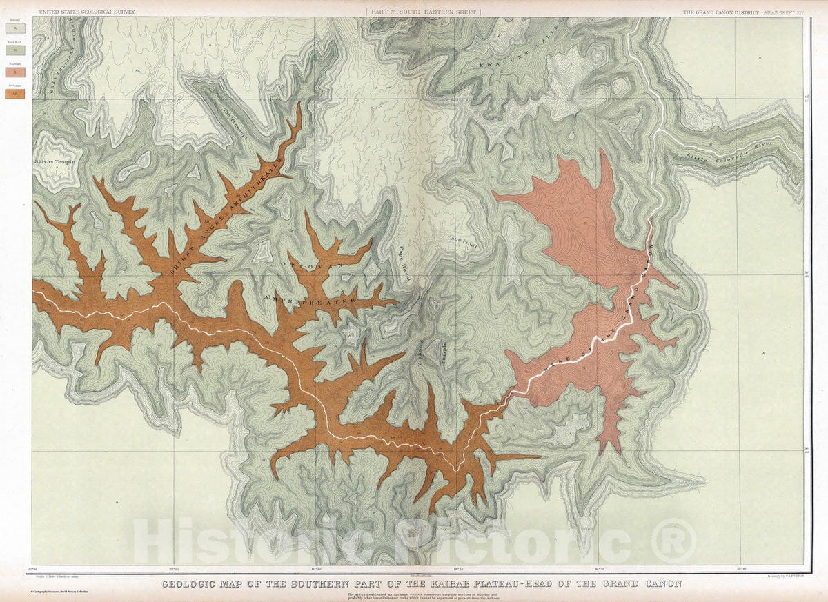 Historic Map : Geologic Atlas - 1882 Geologic Map Of The Southern Part Of The Kaibab Plateau. [Part IV. South-Eastern Sheet.] - Vintage Wall Art