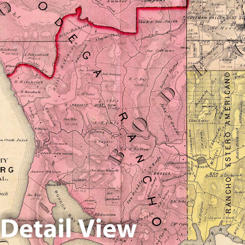 Historic Map : 1877 Ocean, Bodega, and Analy Townships. - Vintage Wall Art