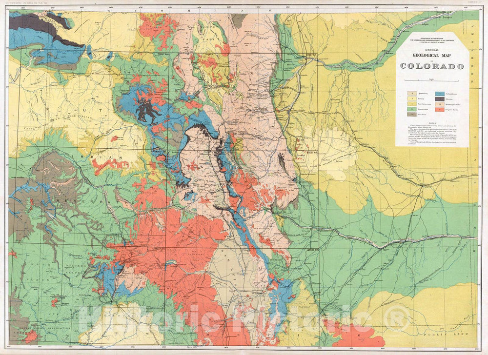 Historic Map : 1881 General Geological Map of Colorado. - Vintage Wall Art