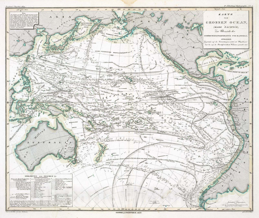 Historic Map : Australia, , Pacific 1837 Karte vom Grossen Ocean, (Mare Pacifico). , Vintage Wall Art