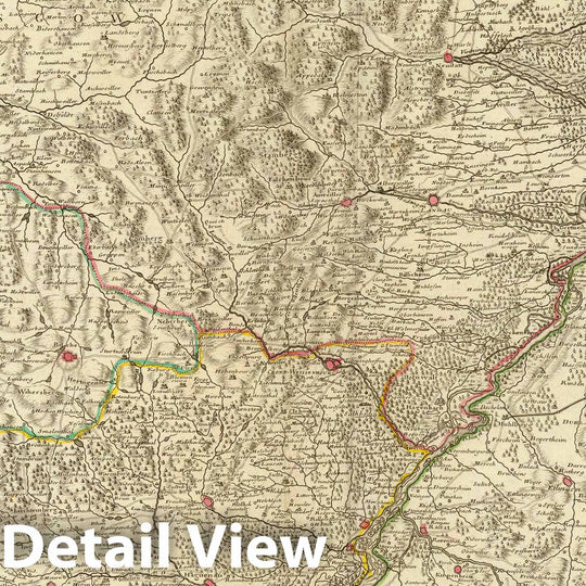 Historic Map : France; Germany, Rhine River Valley 1704 Le Cours du Rhin depuis Strasbourg, jusqu'a Worms et le pays adjacens. , Vintage Wall Art