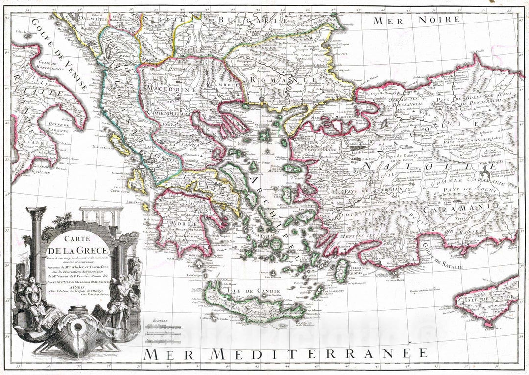 Historic Map : Greece; Turkey, 1707 Carte de la Grece. , Vintage Wall Art