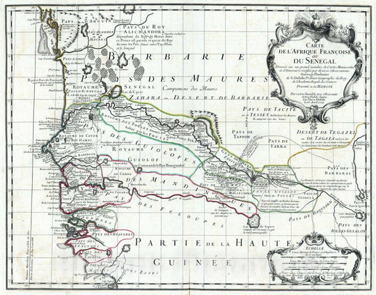 Historic Map : Africa, West 1727 Afrique Francoise ou du Senegal. , Vintage Wall Art