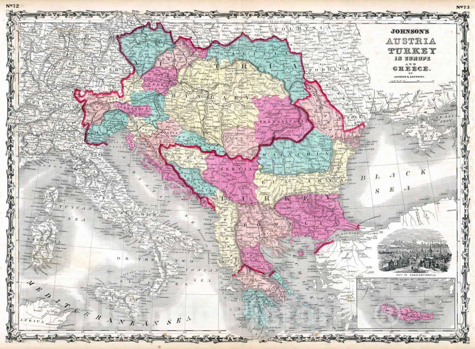 Historic Map : 1860 Austria Turkey In Europe And Greece. - Vintage Wall Art