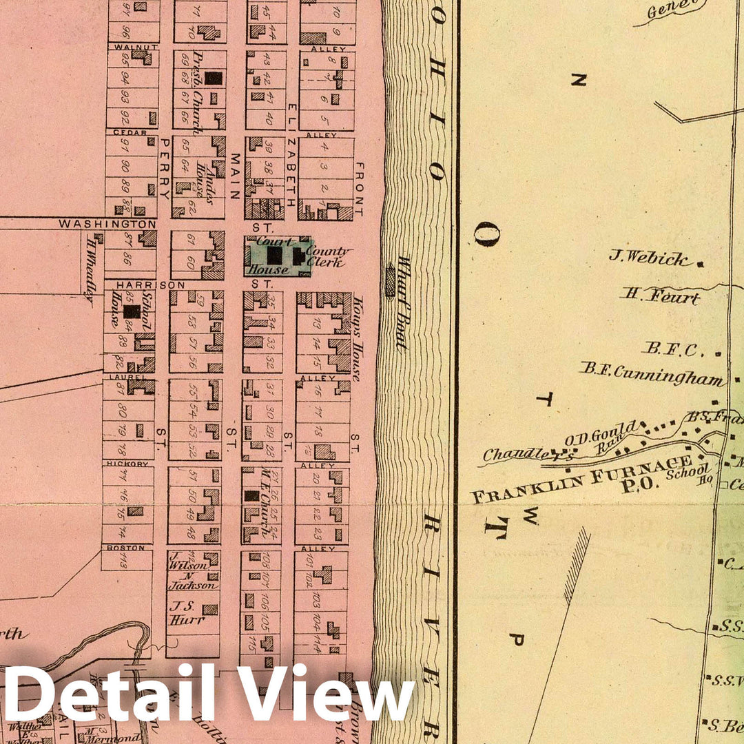 Historic Map : 1877 Upper Ohio River and Valley part XIX, 329 to 346 miles below Pittsburgh, (with) Hanging Rock, Ohio; Greenupsburg, Riverton, Ky.