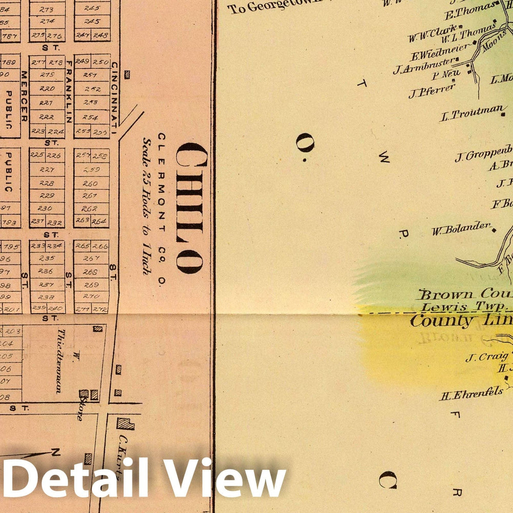 Historic Wall Map : 1877 Upper Ohio River and Valley part XXIV, 418 to 434 miles below Pittsburgh, (with) Chilo, Rural, Utopia, Clermont Co, O. - Vintage Wall Art