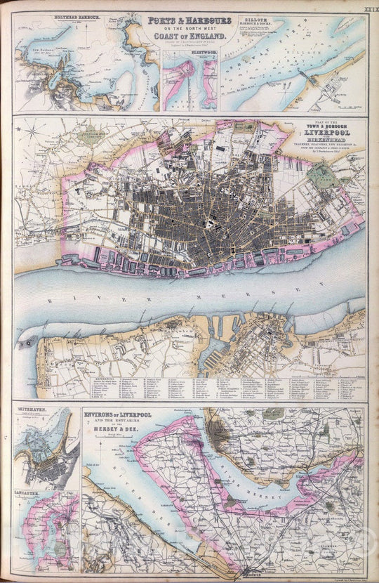 Historic Map : 1872 Ports & Harbours on the North West Coast of England. - Vintage Wall Art