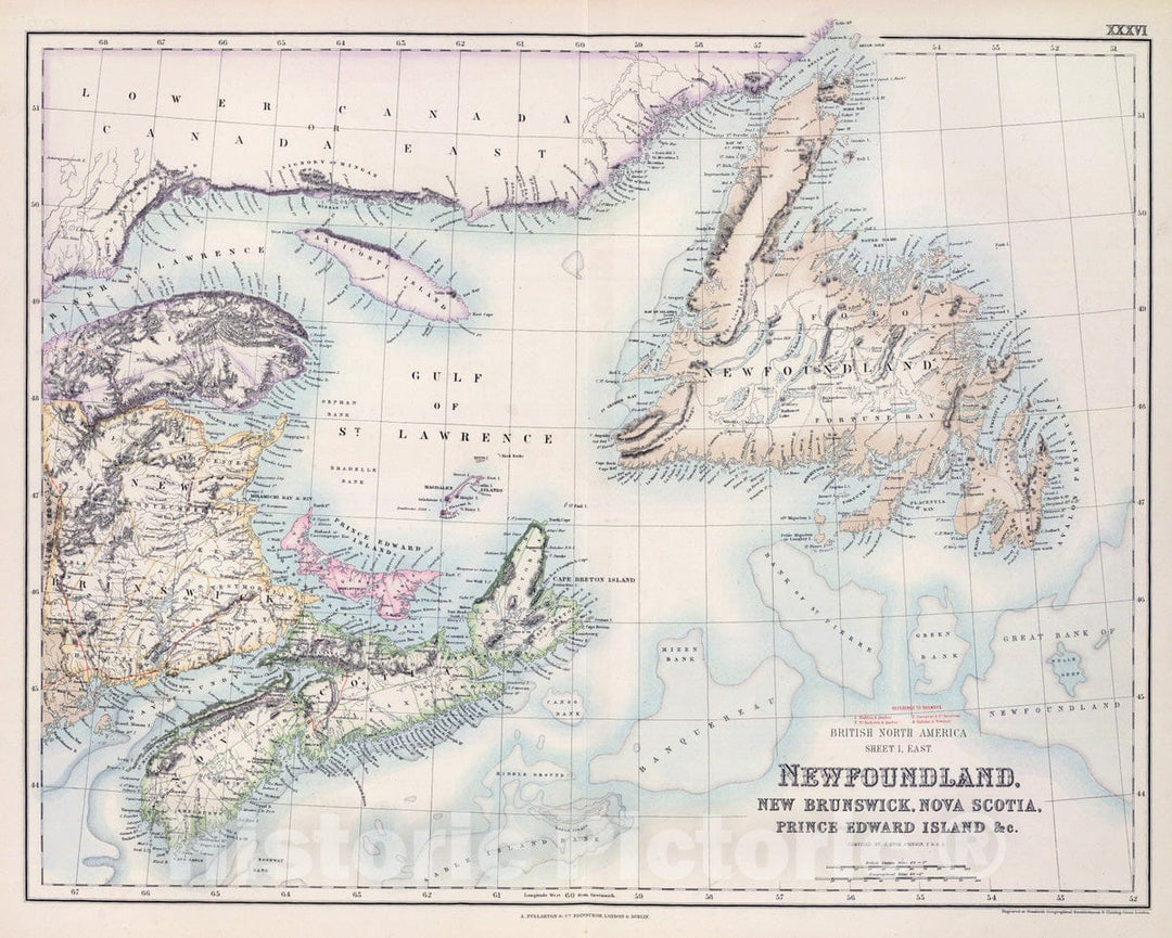 Historic Map : 1872 British North America. Sheet I, East. - Vintage Wall Art