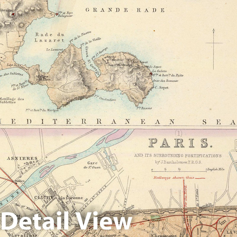 Historic Map : 1872 French Ports & Harbours, and Plan of Paris. - Vintage Wall Art