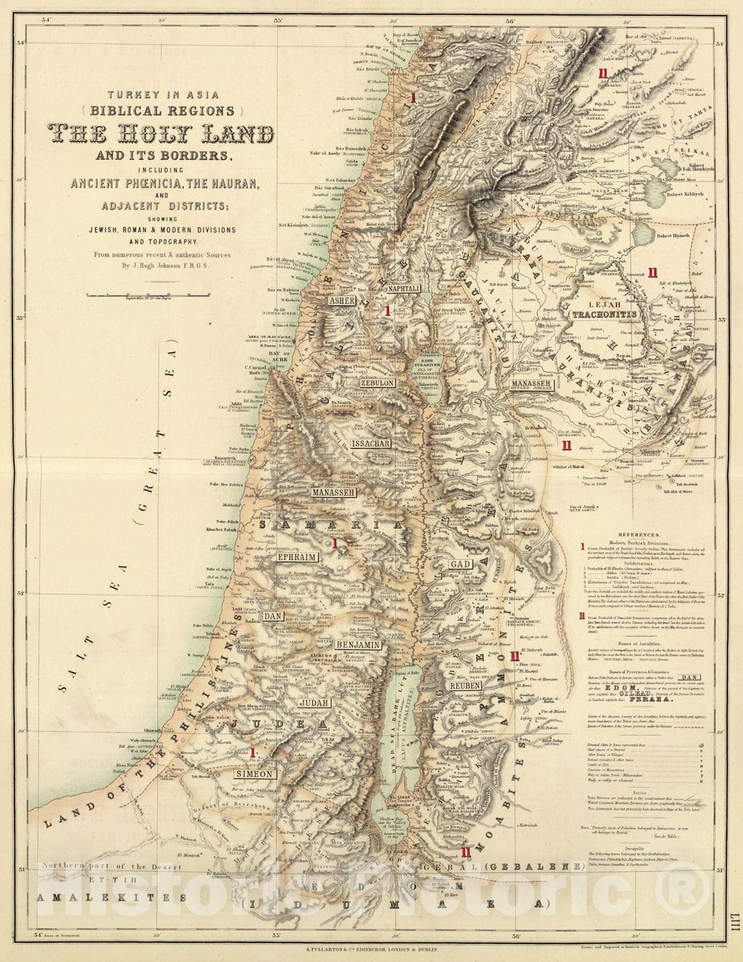 Historic Map - World Atlas - 1872 Turkey in Asia (Biblical Regions) The Holy Land And Its Borders. - Vintage Wall Art