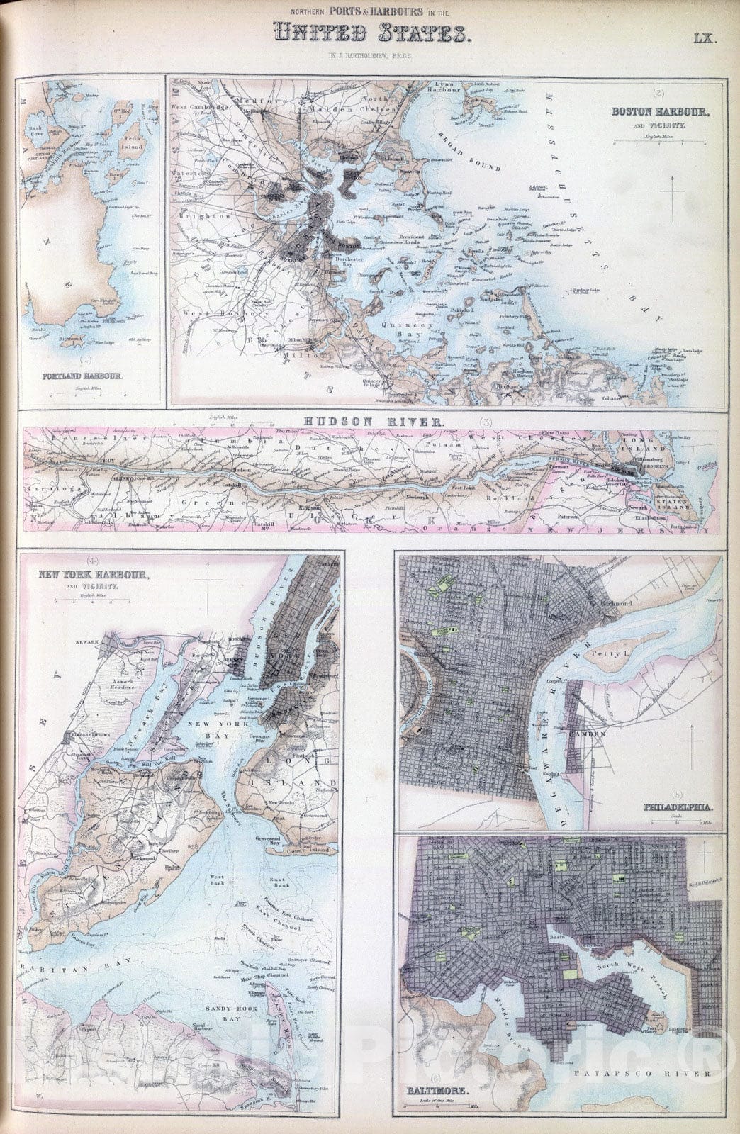 Historic Map : 1872 Northern Ports & Harbours in the United States. - Vintage Wall Art