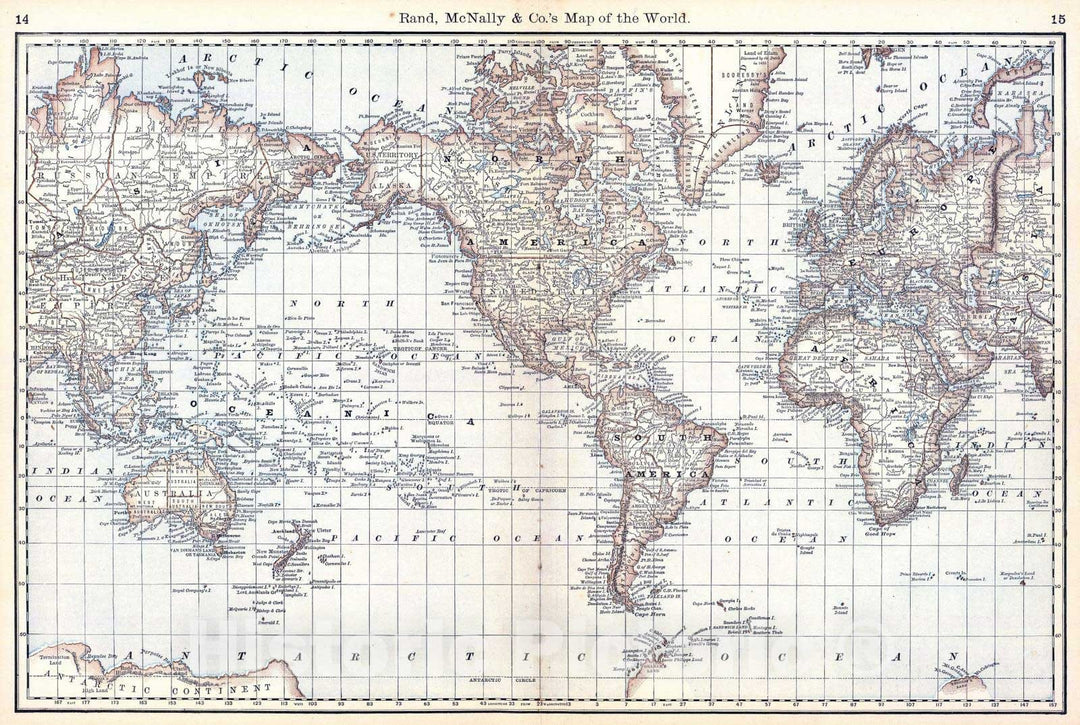 Historic Map : National Atlas - 1879 Map of the World. - Vintage Wall Art