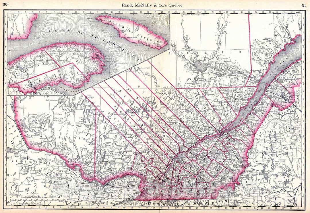 Historic Map : National Atlas - 1879 Quebec. - Vintage Wall Art