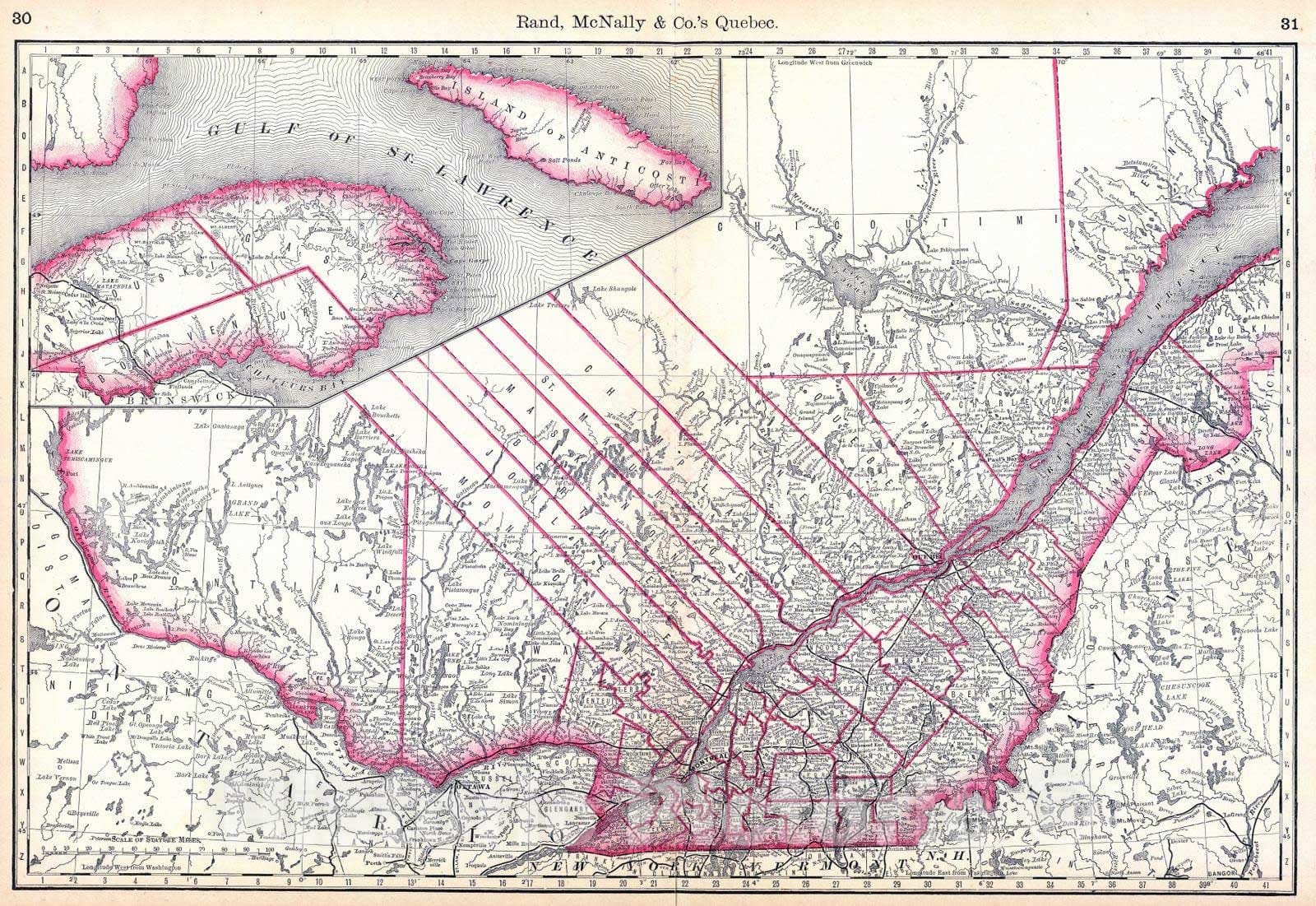 Historic Map : National Atlas - 1879 Quebec. - Vintage Wall Art