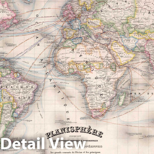 Historic Map : 1876 Planisphere Indiquant les Decouvertes Maritimes & Continentales, Les Colonies Europeennes. - Vintage Wall Art